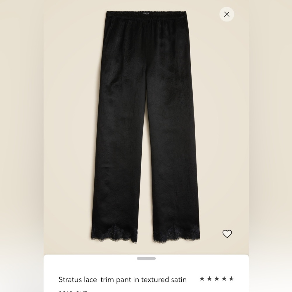 J. Crew Black Satin Lace-Trim Pants